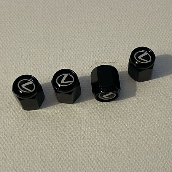 Lexus logo valve Stem caps in Black set of 4. NWT - Picture 3 of 4